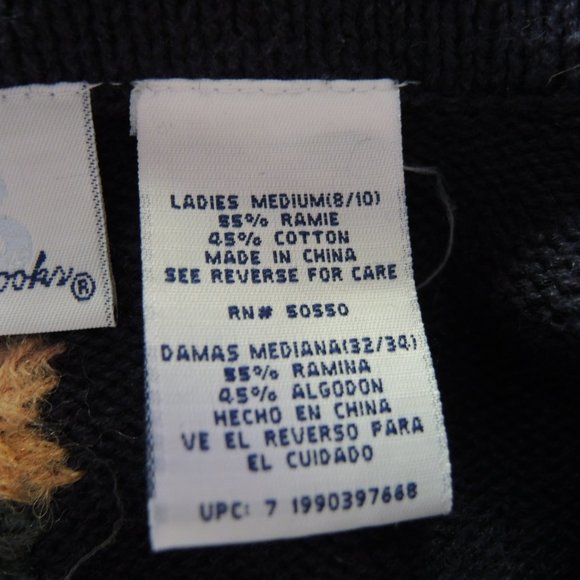 Bobbie Brooks Embroidered Sweater Dark Blue with Flowers & Leaves Size Medium - Picture 8 of 10